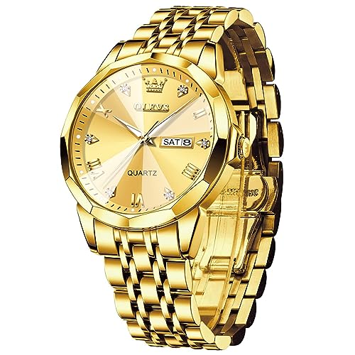 OLEVS Mens Gold Watch Stainless Steel Dress Luxury Men's Watch with Date
