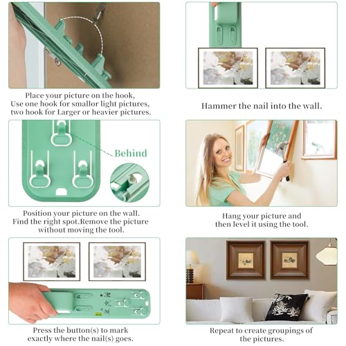Image of Picture Hanging Kit,Picture Hangers,Wall Hanging kit,Picture Frame Hanger Tool 290 Pieces Heavy Duty Photo Hanger Accessories with Picture Hanging Wire, Hooks, Nails ，Hammer and Wall Hanger Level
