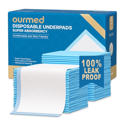Ourmed Super Absorbent Underpad 30x36 Extra Large Incontinence Bed Pad Waterproof Disposable Pee Pad for Elderly Adults Kids and Hospital Usage 50 Count