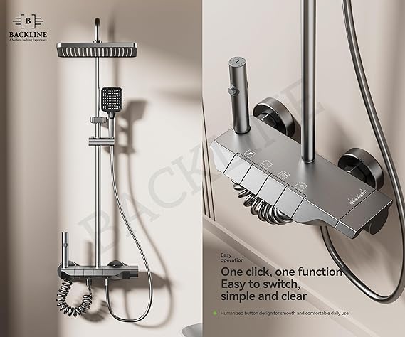 Image of Backline 4 In 1 Wall Mixer Shower Panel for Bathroom | Shower Mixer For Bathroom With Storage Space for Essentials | Hand shower | Overhead Shower | Jet Spray (Gun Grey)