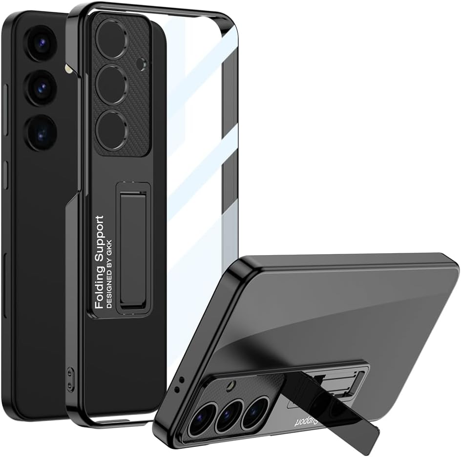 Miimall Funda delgada para S24 Plus con soporte, protector completo elevado de la cámara, policarbonato duro, transparente, anti-amarillo, delgada,