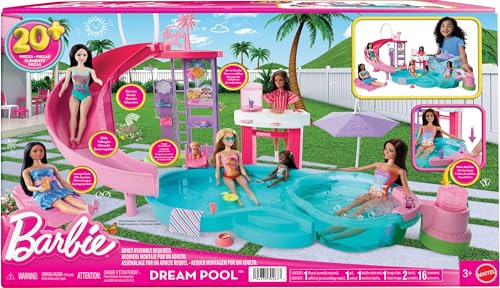 image for Barbie Dream Pool Playset with 6 Play Areas, Including Slide & Bubblin