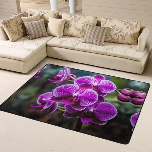 Tapis orchidée antidérapant grand format salon rectangulaire - 3