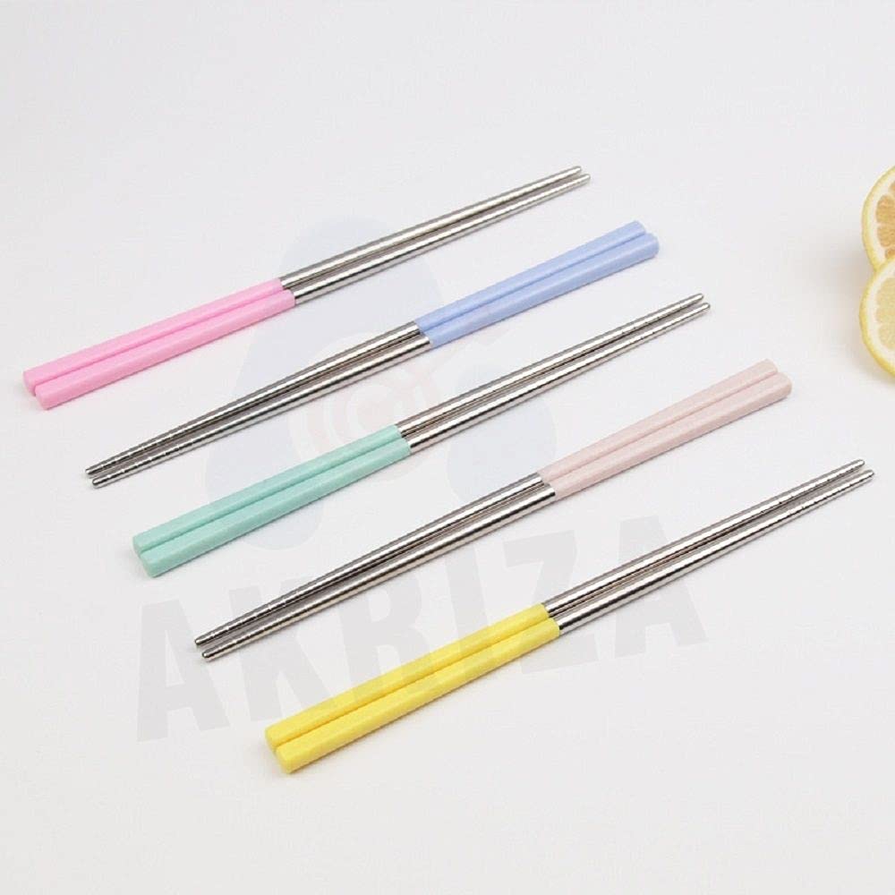 AKRIZA Reusable Stainless Steel Spiral Wheat Chopsticks Gift Set - 5 Pair 1