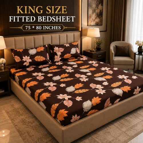 Image of King Size Fitted Bedsheet 75 inchx80 inch 2 Covers-Brown