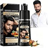 Nero Shampoo Colorante Uomo,4 in 1 Shampoo Colorante per Uomo con Olio di Argan,Colore Naturale per Capelli e Barba,Copertura Naturale dei Capelli Bianchi,Teinture Barbe,Facile e Veloce,Uso Domestico