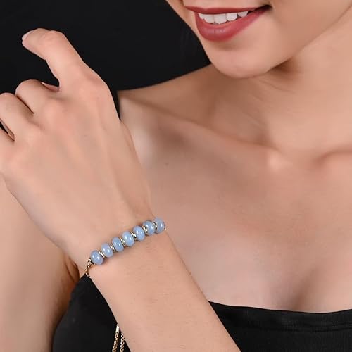 Miniatura 2 de Gempires - Pulsera de cuentas redondas naturales, chapada en oro amarillo de 14 quilates, joyería hecha a mano, pulseras ajustables para mujer