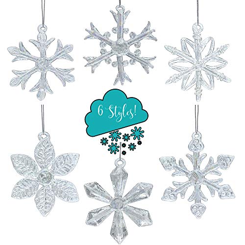 Snowflake Ornaments - Set Of 6 - Iridescent Glass - Each One Is A Different Snowflake Pattern - Boxed - 2.5" D - Christmas Tree Decoration #TOP3