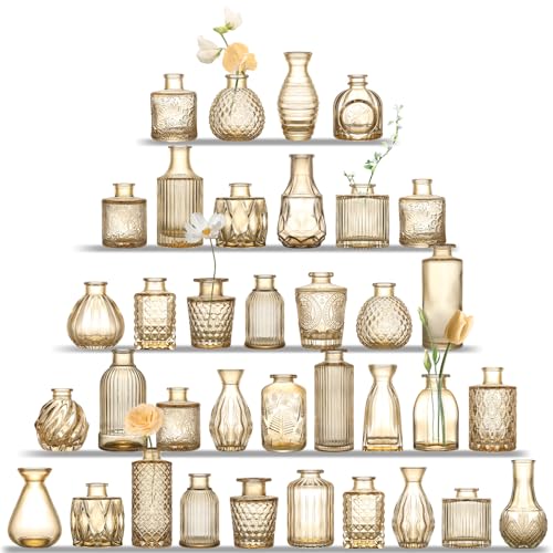 UPBUD Amber Glass Bud Vases Set of 36, Mini Flower