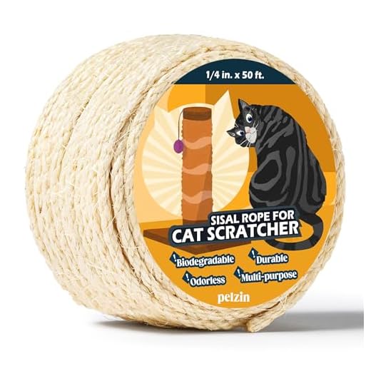 Natural Sisal Rope for Cat Scratcher and Scratching Post 1/4 Inch, 50 Feet
