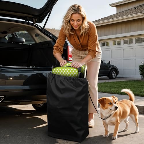 Image of Magshion 3-Wheel Pet Stroller, Foldable Travel Jogger for Small & Medium Dogs & Cats (Up to 33lbs), Lightweight Carrier with Breathable Mesh Cover, Cup Holder & Storage Basket, Lawn Green Polka Dots