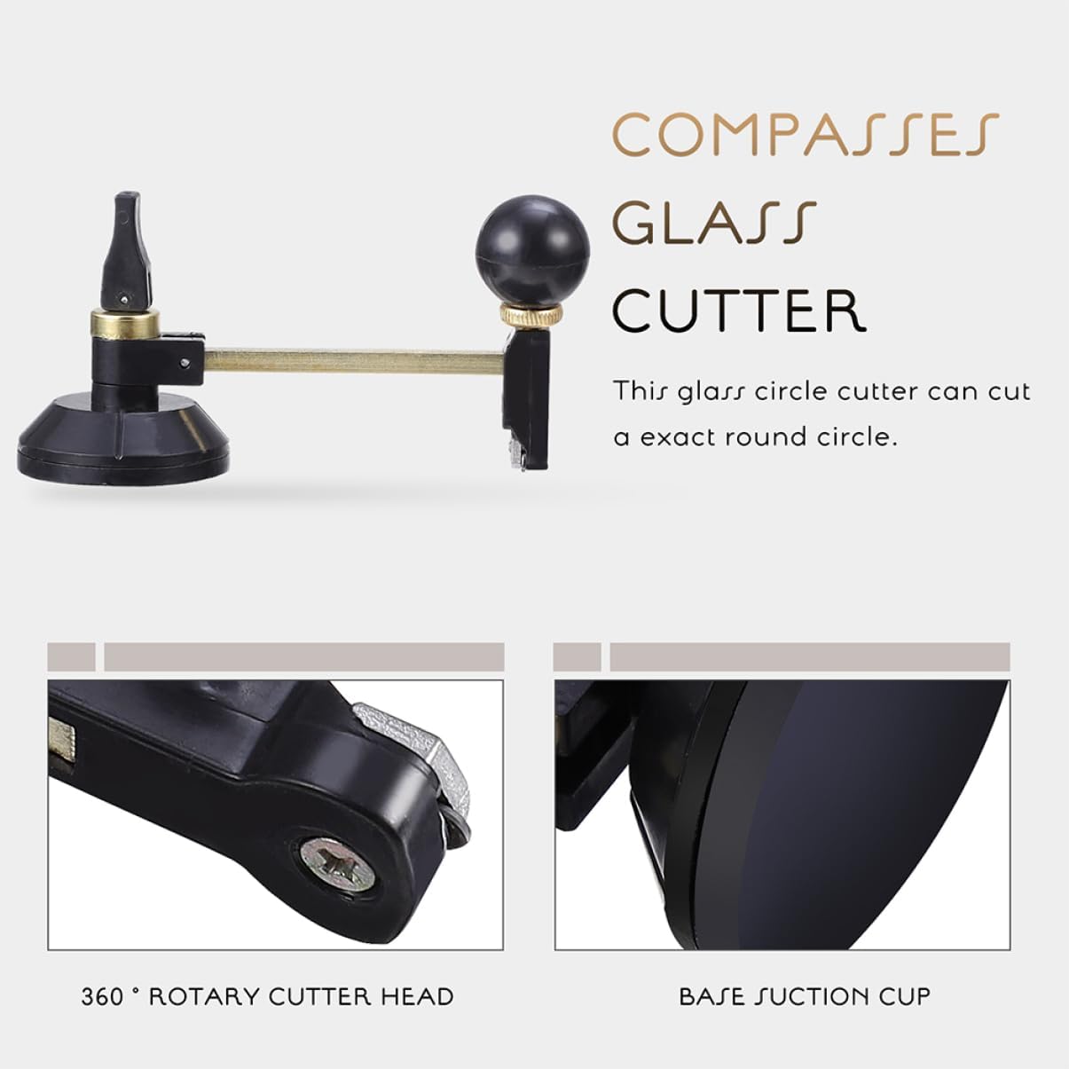 JEWEDECO Glass Cutter Suction Cup Glass Cutting Kit Hole Cutter Multi Tool Blade Compass