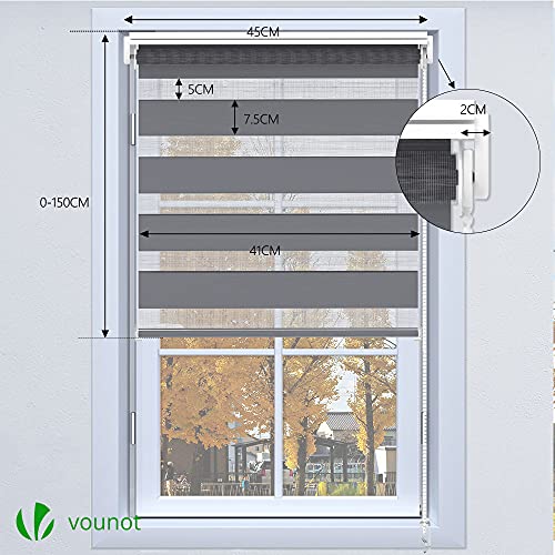 VOUNOT® Set of 2 Day and Night Blinds No Drill, Zebra Roller Blinds for Windows Double Layer Translucent and Blackout Fabric - Image 4