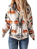 happlan Womens Fleece Jacket Western Aztec Print Sherpa Long Sleeve Snap Button Down Shacket Vest Jackets with Pockets(0630-A01Grey-XXL)