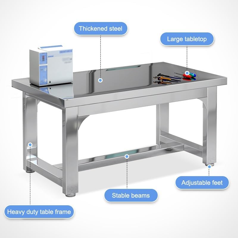 Stainless Steel Table for Prep & Work, Commercial Heavy Duty Storage Table with Adjustable Feet, Floor-Standing Workbench for Restaurant Home Hotel(80x60x80cm)