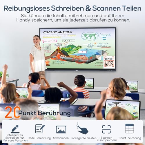JAV Smart Board 55 Zoll 4K UHD Interaktives Whiteboard, All-in-One PC Touchscreen mit Dual-System Digitales Smartboard mit Robustem App Ökosystem für Klassenzimmer & Büro (mit Wandhalterung)