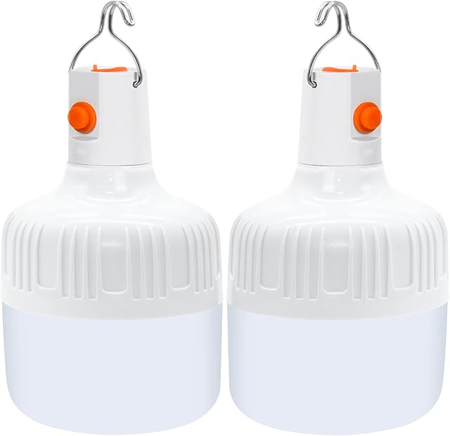 BoloShine 2 Pack Camping Lantern, 500 Lumen LED USB Rechargeable Camping Light 2 Modes Outdoor Work Light Bulb, Water Resistant Camping Lamp t for Emergency Hiking Fishing Power Cuts