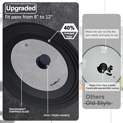 Walfos Universal Lid for Most Pots, Pans and Skillets， Fits 30cm 28cm 29cm 26cm 24cm 22cm 20cm Diameter - Tempered Glass with Heat Resistant Silicone Rim