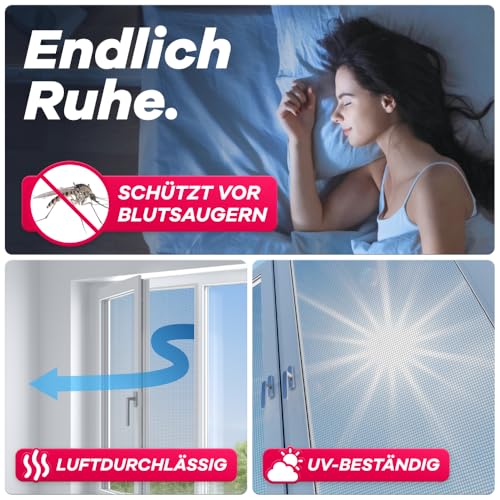 Fliegengitter für Fenster ohne Bohren inkl. Zubehör - 130x150 cm 1 Stück, schwarz - feinmaschiges Fenster Fliegengitter mit Klebestreifen - Insektenschutz Fenster in anthrazit (durchsichtig)