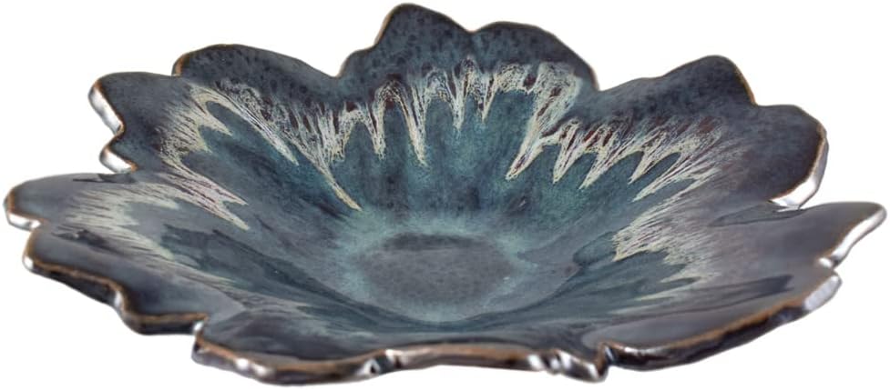 American Made Stoneware Pottery Flower Shape Platter, Midnight Blue, 13-Inch
