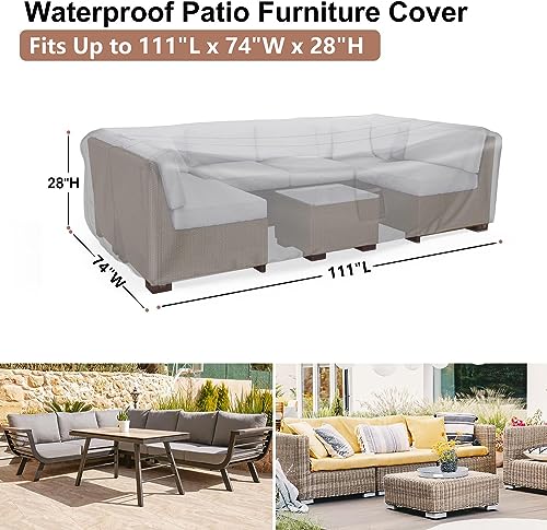 Brosyda BSD-060 Patio Furniture Covers, Heavy Duty Outdoor Furniture Cover Waterproof, Sectional Sofa Set Covers Table And Chair Set Covers 111 Inch L × 74 Inch W × 28 Inch H thumb #1