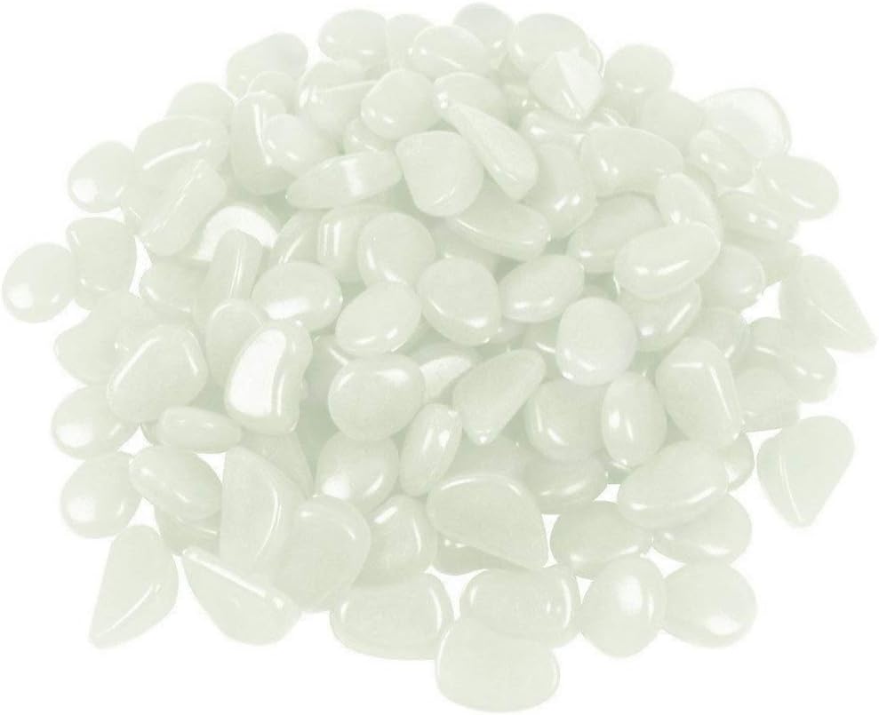 Comtervi Colourful Glowing Garden Pebbles Glow in the Dark Decorative Stone for Walkway Decoration, Plastic Pebbles (white-100)