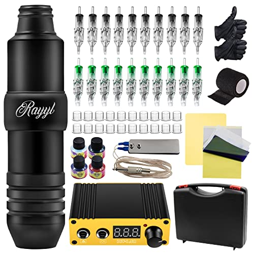 Rotary Machine Pen Kit, Rayyl Kit de Stylo de Machine Rotative avec 20 Aiguilles Cartouche Peau Synthétique pour Artiste Débutant Cover
