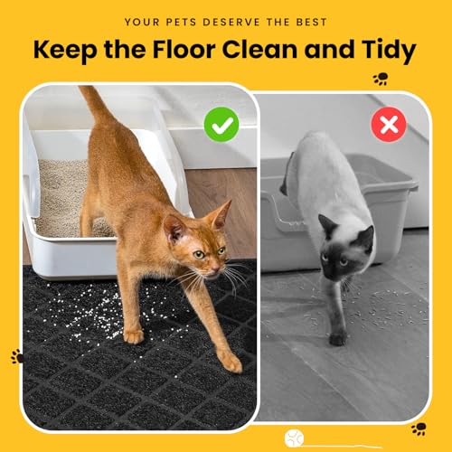 Conlun Katzenklo Matte Katzenstreu Matte, 61 x 43 cm Katzenklo Vorleger, Gitter Netz Streukontrolle Design Katzenklo Unterleger, Wasserdichtes Urinbeständiges Material, Leicht zu Reinigen (Schwarz)