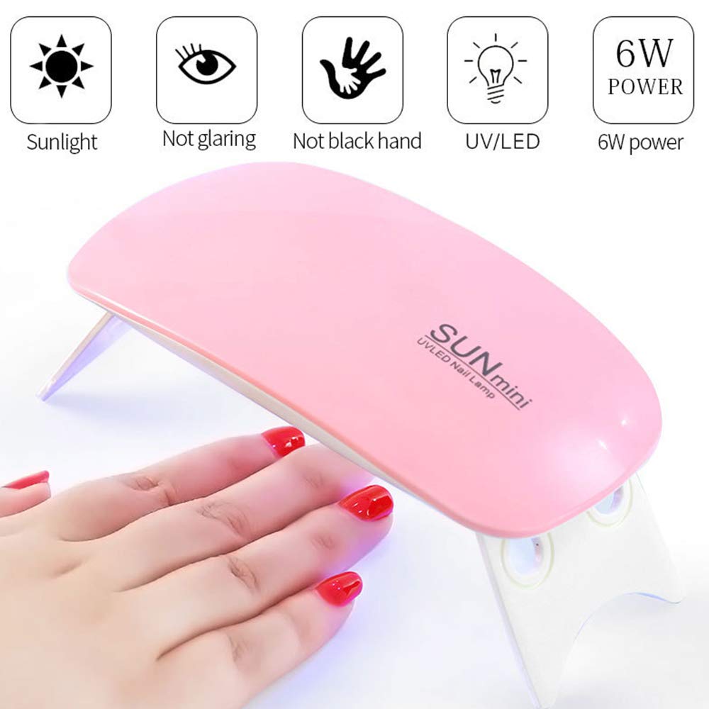 Mini UV LED Nail Lamp Portable Nail Dryer for Gel Nail and Curing Nail with 2 Timers(45S/60S) and USB Charging(Pink) 2