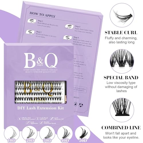 B&Q DIY Eyelash Extension Kit 280 PCS Cluster Lashes Kit C 9-16MIX Diy Lash Extensions Kit with Lash Bond and Seal Lash Remover Lash Applicators for Lash Clusters Lash Kit (Kit-30D+40D-C Curl 9-16mm) - Image 4