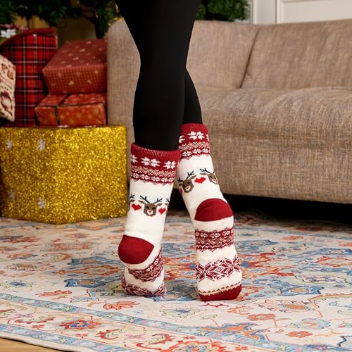 Image of Slipper Socks for Women with Grippers Non Slip, Sherpa Lined Slipper Socks