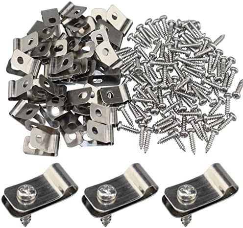 Wire Fence Clips Metal 100 Pcs Wire Clamps Stainless Steel Fencing Mounting Clips with 100 Pcs Stainless Steel Screws for 12-16 Gauge Welded Clamps to Wood, Metal or Vinyl Railings (100 PCS)