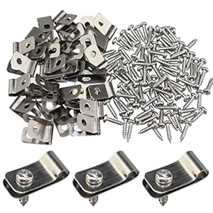 Wire Fence Clips Metal 100 Pcs Wire Clamps Stainless Steel Fencing Mounting Clips with 100 Pcs Stainless Steel Screws for 12-16 Gauge Welded Clamps to Wood, Metal or Vinyl Railings (100 PCS)