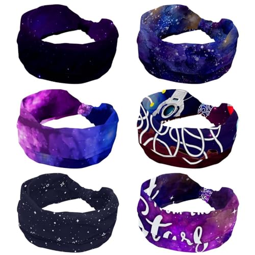 Bandeau cheveux femme anti-transpiration pour yoga et sport avec motif spatial - Lot de 6