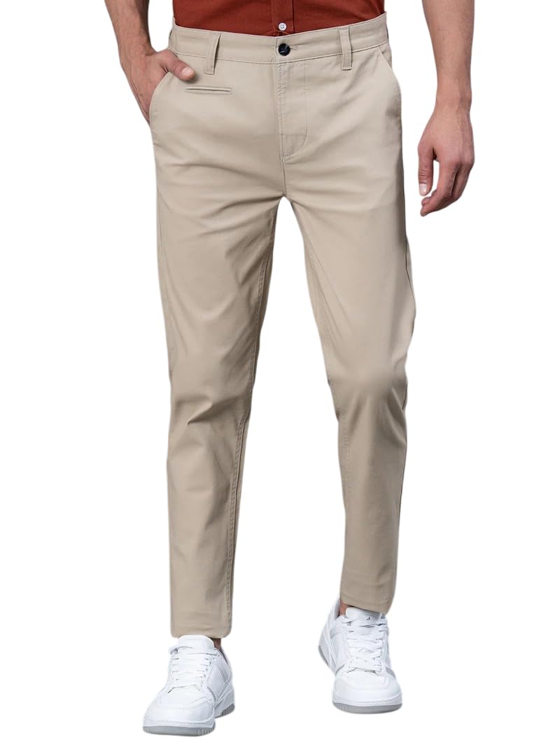 vogaan Men Solid Mid-Rise Chinos | Button Closure | Classic 5-Pocket Casual Trousers-picture-35