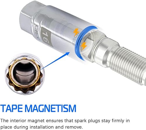 Miniatura 18 de Bujía magnética de pared delgada de 0.55 pulgadas de 3/8 pulgadas, enchufe de bujía de 12 puntos compatible con motocicleta, automóvil, SUV, BMW