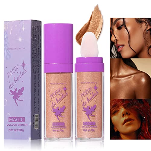 Polvo De Hadas Shimmer Face And Body Highlighter Powder Stick Makeup, Full Body Glitter Highlighter Makeup High Gloss Fairy Highlight Patting Powder For Hair Face Body Glow (03# Golden Brown) #TOP24