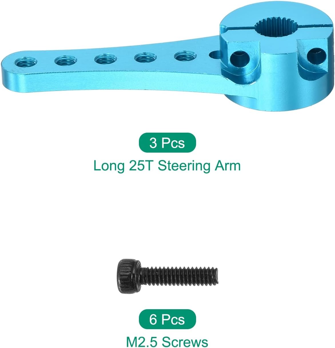 MECCANIXITY 3 Pcs Aluminum Servo Horn Long 25T Steering Arm 46mm Length Sky Blue Suitable for DIY RC Car/Boat/AirplanesBoat Model Accessories with M2.5 Screws