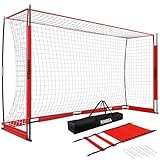 RINREA Portable Soccer Goal, Collapsible Soccer Goal Net Metal Base, Quick Setup Soccer Training Equipment with 1 Carry Bag, 1 Agility Ladder, 4 Ground Nails (Red)