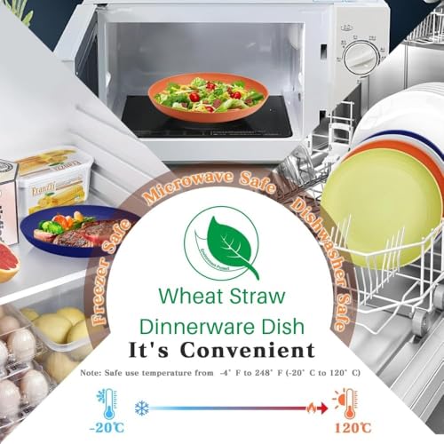 Image of Wheat Straw & Bamboo Fiber Plates Set, Lightweight Unbreakable Dinner Plates, Microwave and Dishwasher Safe, Plates Easy to Clean & Reusable (9 Inches, Green, Set of 4)