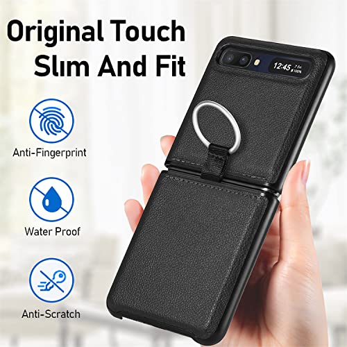 Capa Capinha com Anel para Samsung Galaxy Z Flip/Z Flip 5G, Feita à Mão em Couro para Galaxy Z Flip,