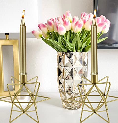 Koncenttop S/2 Gold Candle Holder, Candle Sticks Holders，Candle Holders For Table Centerpiece, Moravian Star Metal Taper Candle Holders, St. Patrick's Day Gift #TOP5