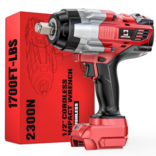 Cordless Impact Wrench 1/2 inch Compatible with Milwaukee 18V Battery: 1700FT-LBS High Torque Impact Wrench Heavy Duty Tool - Brushless Electric Impact Gun Includes LED Work Light - Bare Tool Only