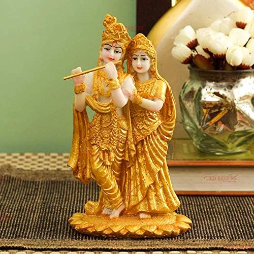 TIED RIBBONS Gold Plated Radha Krishna Idol Statue Showpiece (19 X 11 X 11 cm) - Room Decoration Item