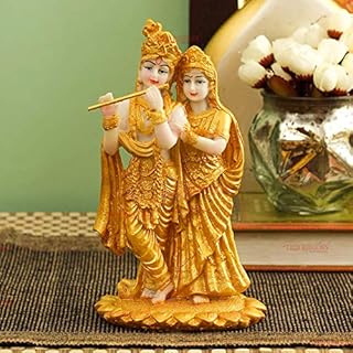 TIED RIBBONS Gold Plated Radha Krishna Idol Statue Showpiece (19 X 11 X 11 cm) - Room Decoration Item