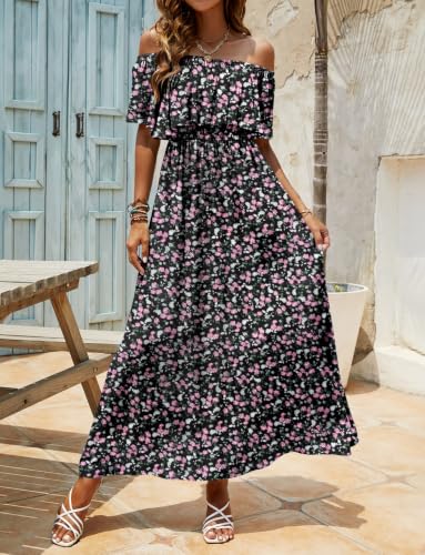 Image of Bluetime Womens Maxi Dress Off Shoulder Floral Print Boho Beach Long Summer Dresses