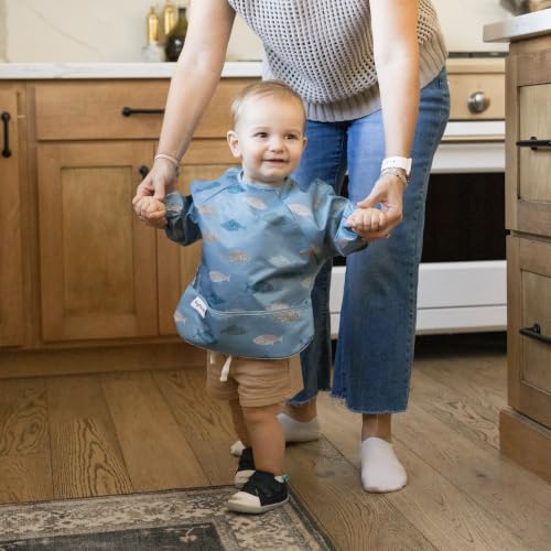 Image of Tiny Twinkle Long Sleeve Bib for Babies & Toddlers | Waterproof Smock Bib for Eating | Machine Washable & Mess-Proof Feeding Essentials | Newborn Shower Gift (Gone Fishing, 6-24M)