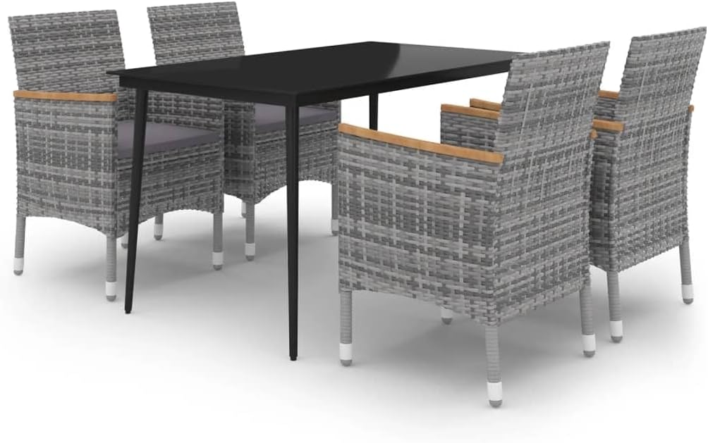 vidaXL Patio Dining Set 5 Piece with Cushions Garden Outdoor Lawn Yard Terrace Balcony Table and Chair Seat Seating Furniture Poly Rattan and Glass