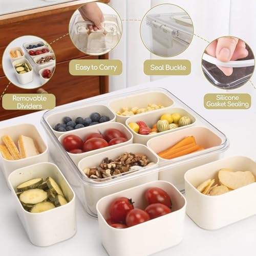 Image of Multi Compartment Storage Container Airtight Acrylic Organizer Box with Lid & Handle, Transparent Section Jar for Dry Fruits Snacks Masala Kitchen Storage (6 grid)