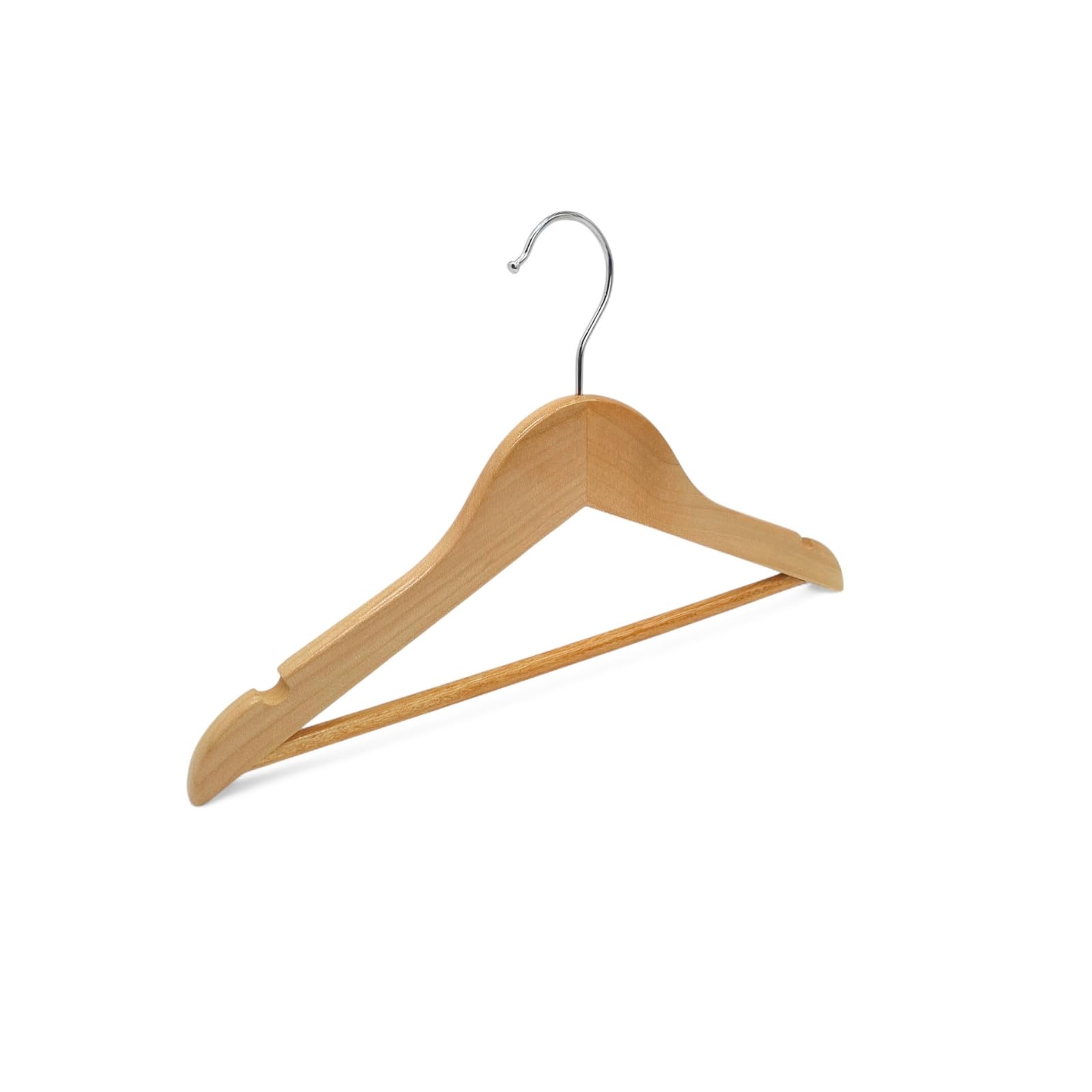 100x Kids Wooden Hangers 32cm with Bar & Notches, 360° Swivel Hook | Space Saving Clothes Hangers for Suits, Jackets, Trousers, Skirts, Dresses